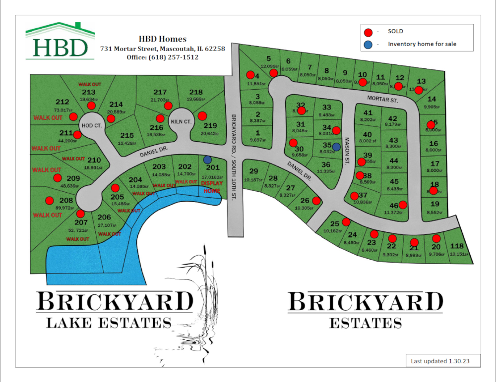 Brickyard Lake Estates Available Lot Map by HBD Homes
