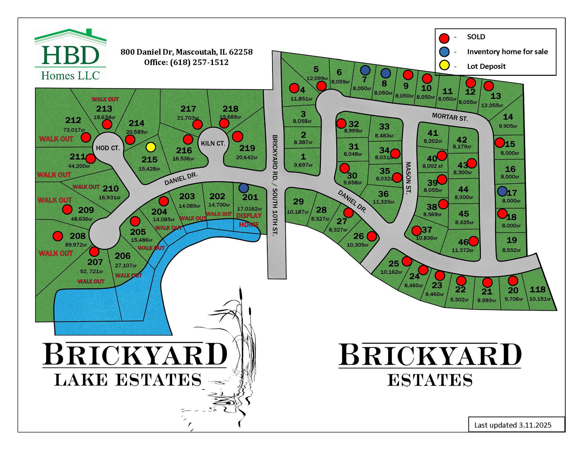 Brickyard Lake Estates Available Lot Map by HBD Homes